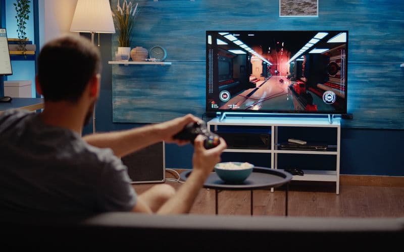playing video game on tv