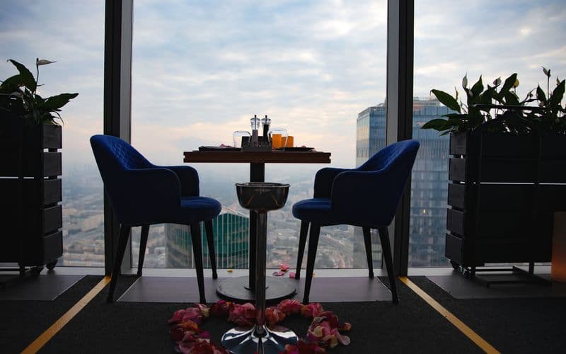 two empty chairs facing each other